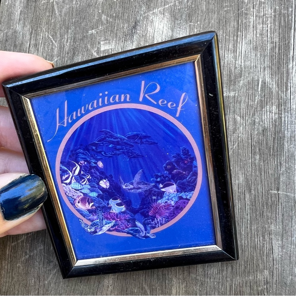 Vintage 90s Hawaiian Reef Print Framed Artwork Refrigerator Magnet